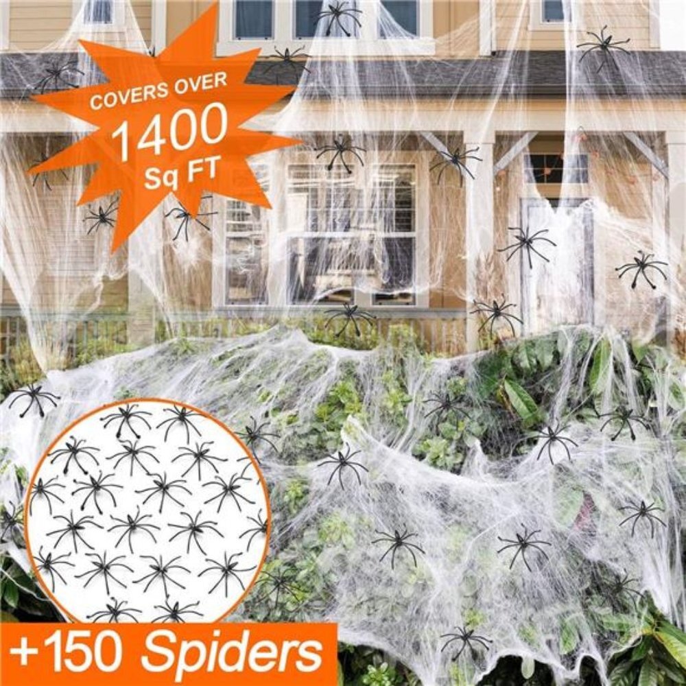 Halloween Spider Webs Decorations 1400 sqft +150 Fake Spiders for Indoor-Outdoor